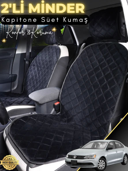 MİRCEM Volkswagen Jetta Uyumlu 2'li Süet Oto Koltuk Minderi | Terletmez | Universal | Oto Aksesuar | A2 Siyah ürün görseli 1