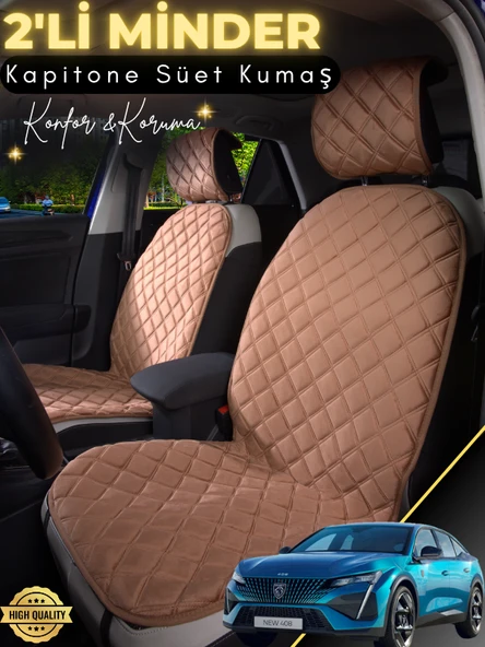 MİRCEM Peugeot 408 Uyumlu 2'li Süet Oto Koltuk Minderi | Tam Koruma | Hızlı Montaj | Su Geçirmez | A1 Kahverengi ürün görseli 1