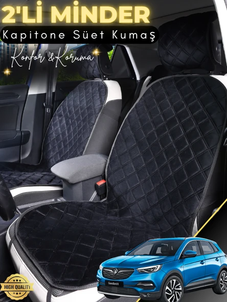 MİRCEM Opel Grandland Uyumlu 2'li Süet Oto Koltuk Minderi | Tam Koruma | Hızlı Montaj | Su Geçirmez | A2 Siyah ürün görseli 1
