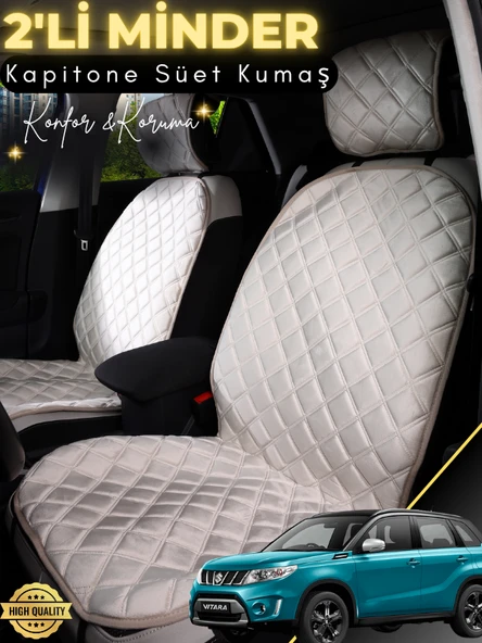 MİRCEM Suzuki Vitara Uyumlu 2'li Süet Oto Koltuk Minderi | Terletmez | Universal | Tam Koruma | A8 Bej ürün görseli 1
