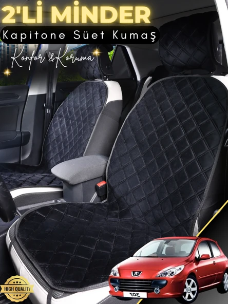 MİRCEM Peugeot 307 Uyumlu 2'li Süet Oto Koltuk Minderi | Terletmez | Universal | Oto Aksesuar | A2 Siyah ürün görseli 1