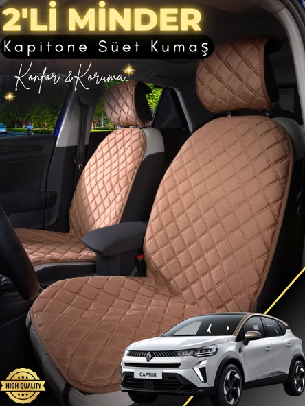 MİRCEM Renault Captur Uyumlu 2'li Süet Oto Koltuk Minderi | Universal | Hızlı Montaj | Su Geçirmez | A9 Kahverengi ürün görseli 1