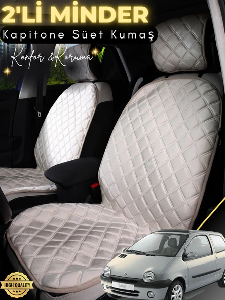 MİRCEM Renault Twingo Uyumlu 2'li Süet Oto Koltuk Minderi | Universal | Hızlı Montaj | Su Geçirmez | A4 Bej ürün görseli 1