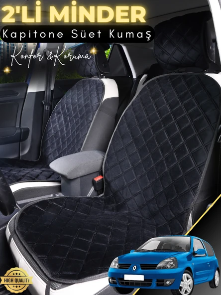 MİRCEM Renault Clio 2 Uyumlu 2'li Süet Oto Koltuk Minderi | Terletmez | Universal | Su Geçirmez | A2 Siyah ürün görseli 1