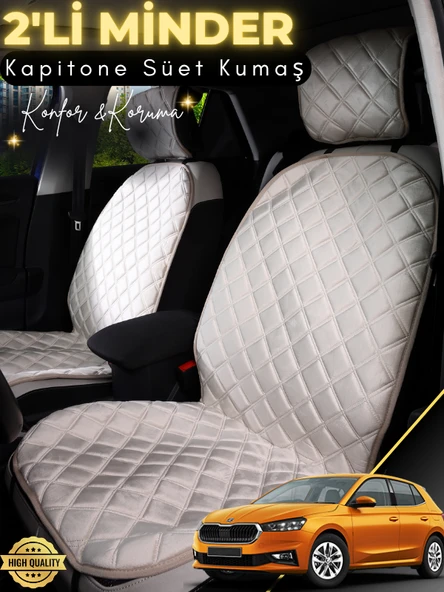 MİRCEM Skoda Fabia 4 Uyumlu 2'li Süet Oto Koltuk Minderi | Universal | Hızlı Montaj | Su Geçirmez | A4 Bej ürün görseli 1
