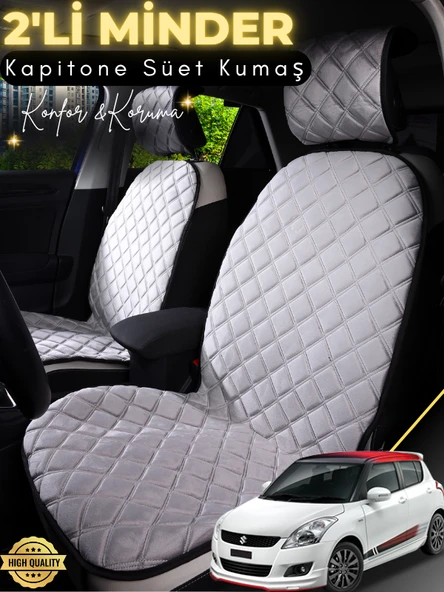 MİRCEM Suzuki Swift Uyumlu 2'li Süet Oto Koltuk Minderi | Terletmez | Universal | Tam Koruma | A3 Gri ürün görseli 1