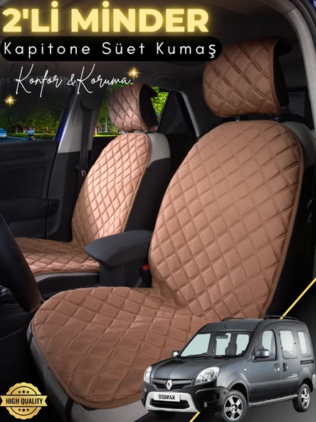 MİRCEM Renault Kangoo 2 Uyumlu 2'li Süet Oto Koltuk Minderi | Terletmez | Universal | Su Geçirmez | A1 Kahverengi ürün görseli 1