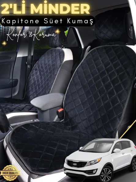MİRCEM Kia Sportage Uyumlu 2'li Süet Oto Koltuk Minderi | Terletmez | Universal | Oto Koltuk Kılıfı | A6 Siyah ürün görseli 1