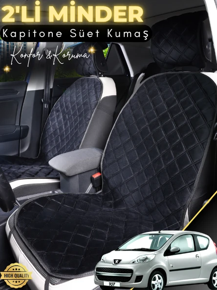 MİRCEM Peugeot 107 Uyumlu 2'li Süet Oto Koltuk Minderi | Terletmez | Kolay Montaj | Oto Aksesuar | A2 Siyah ürün görseli 1