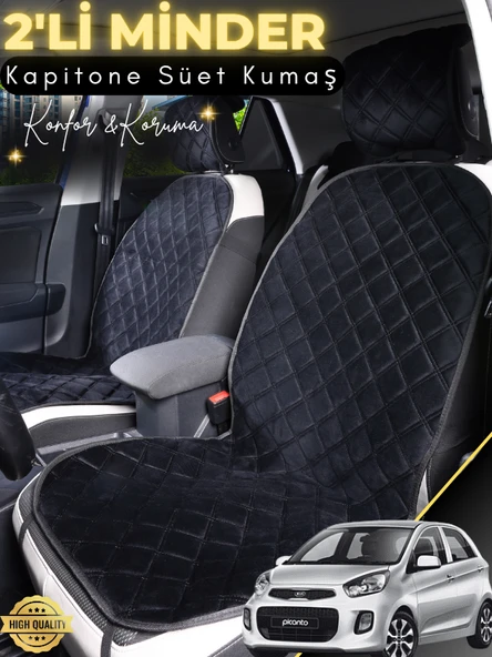 MİRCEM Kia Picanto Uyumlu 2'li Süet Oto Koltuk Minderi | Universal | Hızlı Montaj | Su Geçirmez | A2 Siyah ürün görseli 1