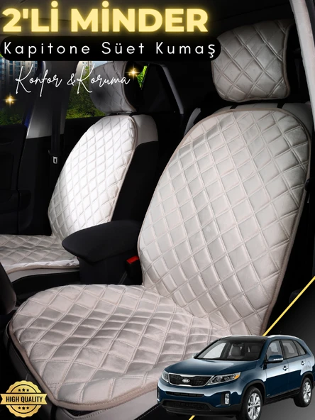 MİRCEM Kia Sorento Uyumlu 2'li Süet Oto Koltuk Minderi | Terletmez | Universal | Oto Koltuk Kılıfı | A4 Bej ürün görseli 1