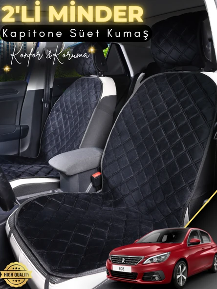 MİRCEM Peugeot 308 Uyumlu 2'li Süet Oto Koltuk Minderi | Terletmez | Kolay Montaj | Oto Aksesuar | A2 Siyah ürün görseli 1