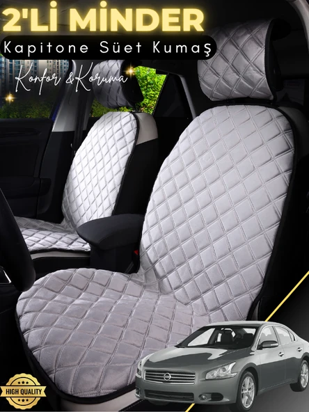 MİRCEM Nissan Maxima Uyumlu 2'li Süet Oto Koltuk Minderi | Terletmez | Universal | Oto Aksesuar | A3 Gri ürün görseli 1