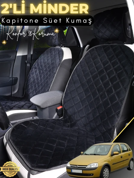 MİRCEM Opel Corsa C Uyumlu 2'li Süet Oto Koltuk Minderi | Terletmez | Universal | Tam Koruma | A2 Siyah ürün görseli 1