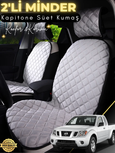 MİRCEM Nissan Navara Uyumlu 2'li Süet Oto Koltuk Minderi | Tam Koruma | Hızlı Montaj | Su Geçirmez | A3 Gri ürün görseli 1