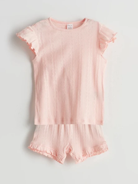 LCW baby Pembe Bisiklet Yaka Kız Bebek Şortlu Pijama Takımı ürün görseli 1