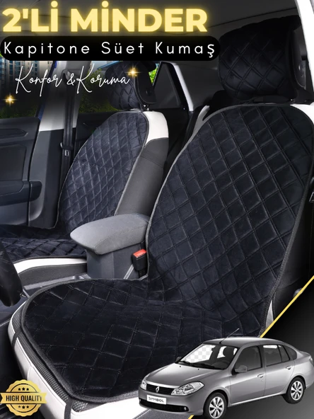 MİRCEM Renault Symbol Uyumlu 2'li Süet Oto Koltuk Minderi | Terletmez | Universal | Oto Aksesuar | A2 Siyah ürün görseli 1