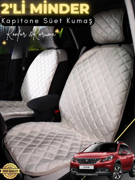 MİRCEM Peugeot 2008 Uyumlu 2'li Süet Oto Koltuk Minderi | Terletmez | Universal | Oto Aksesuar | A4 Bej ürün görseli 1