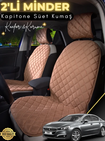 MİRCEM Peugeot 508 Uyumlu 2'li Süet Oto Koltuk Minderi | Terletmez | Universal | Tam Koruma | A5 Kahverengi ürün görseli 1