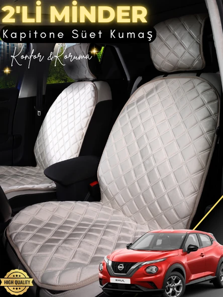 MİRCEM Nissan Juke Uyumlu 2'li Süet Oto Koltuk Minderi | Terletmez | Universal | Tam Koruma | A4 Bej ürün görseli 1