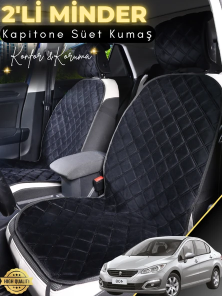 MİRCEM Peugeot 408 Uyumlu 2'li Süet Oto Koltuk Minderi | Terletmez | Universal | Tam Koruma | A2 Siyah ürün görseli 1