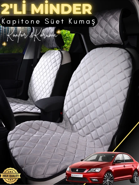 MİRCEM Seat Toledo Uyumlu 2'li Süet Oto Koltuk Minderi | Terletmez | Universal | Tam Koruma | A3 Gri ürün görseli 1