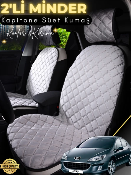 MİRCEM Peugeot 407 Uyumlu 2'li Süet Oto Koltuk Minderi | Terletmez | Universal | Su Geçirmez | A3 Gri ürün görseli 1