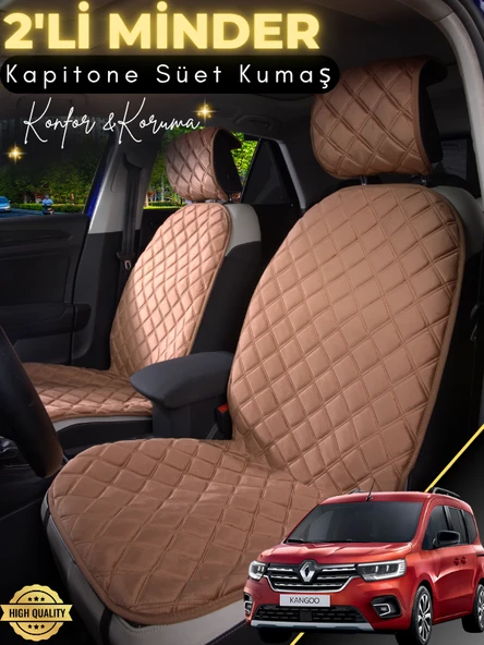 MİRCEM Renault Kangoo 3 Uyumlu 2'li Süet Oto Koltuk Minderi | Tam Koruma | Hızlı Montaj | Su Geçirmez | A1 Kahverengi ürün görseli 1
