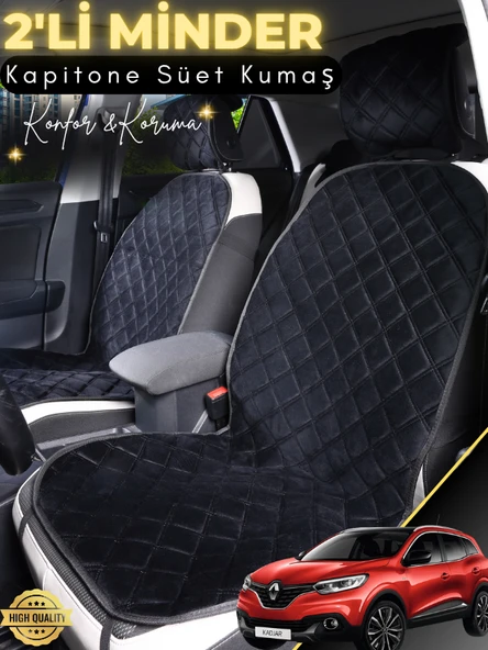 MİRCEM Renault Kadjar Uyumlu 2'li Süet Oto Koltuk Minderi | Terletmez | Kolay Montaj | Oto Aksesuar | A2 Siyah ürün görseli 1