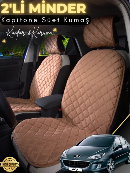 MİRCEM Peugeot 407 Uyumlu 2'li Süet Oto Koltuk Minderi | Terletmez | Universal | Su Geçirmez | A1 Kahverengi ürün görseli 1