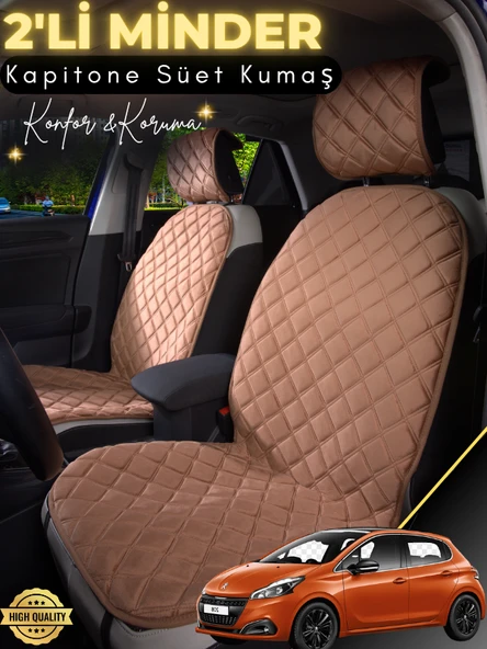 MİRCEM Peugeot 208 Uyumlu 2'li Süet Oto Koltuk Minderi | Terletmez | Universal | Oto Koltuk Kılıfı | A1 Kahverengi ürün görseli 1