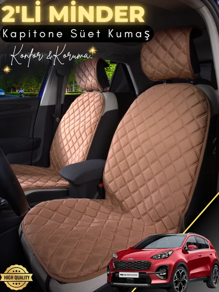 MİRCEM Kia Sportage Uyumlu 2'li Süet Oto Koltuk Minderi | Terletmez | Universal | Tam Koruma | A9 Kahverengi ürün görseli 1