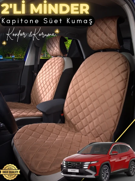 MİRCEM Hyundai Tucson Uyumlu 2'li Süet Oto Koltuk Minderi | Tam Koruma | Hızlı Montaj | Su Geçirmez | A9 Kahverengi ürün görseli 1