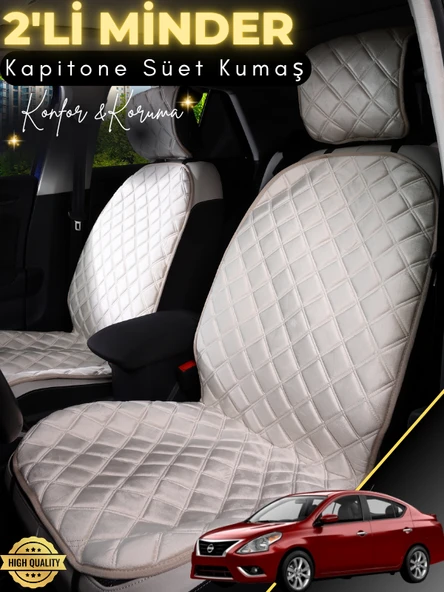 MİRCEM Nissan Almera Uyumlu 2'li Süet Oto Koltuk Minderi | Terletmez | Universal | Tam Koruma | A4 Bej ürün görseli 1