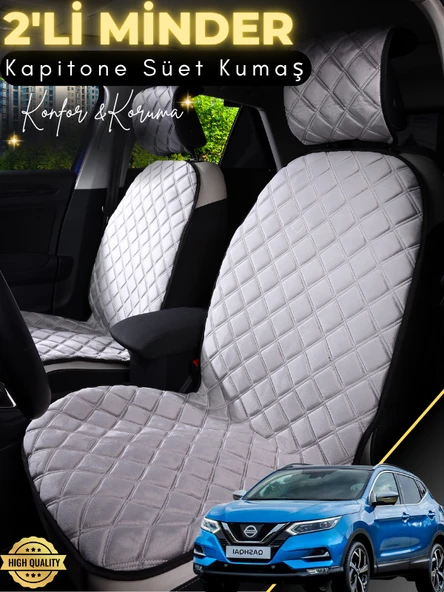MİRCEM Nissan Qashqai Uyumlu 2'li Süet Oto Koltuk Minderi | Terletmez | Universal | Oto Aksesuar | A3 Gri ürün görseli 1