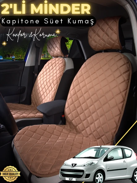 MİRCEM Peugeot 107 Uyumlu 2'li Süet Oto Koltuk Minderi | Terletmez | Kolay Montaj | Oto Aksesuar | A1 Kahverengi ürün görseli 1