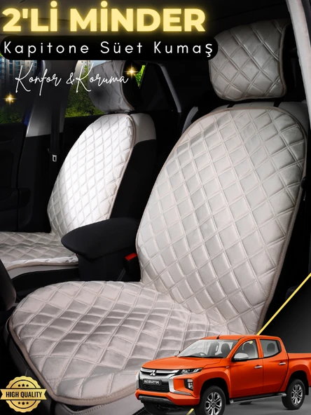 MİRCEM Mitsubishi L200 Uyumlu 2'li Süet Oto Koltuk Minderi | Terletmez | Universal | Su Geçirmez | A12 Bej ürün görseli 1