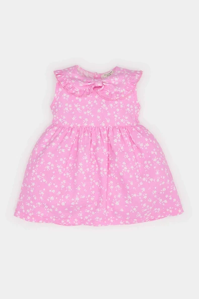 Defacto E5812 Pembe Kız Bebek Çiçekli Kolsuz Twill Elbise ürün görseli 1