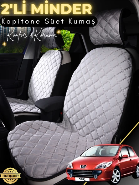 MİRCEM Peugeot 307 Uyumlu 2'li Süet Oto Koltuk Minderi | Terletmez | Universal | Oto Aksesuar | A3 Gri ürün görseli 1