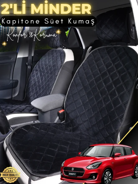 MİRCEM Suzuki Swift Uyumlu 2'li Süet Oto Koltuk Minderi | Terletmez | Universal | Tam Koruma | A6 Siyah ürün görseli 1