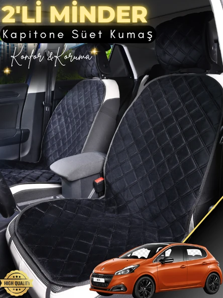 MİRCEM Peugeot 208 Uyumlu 2'li Süet Oto Koltuk Minderi | Terletmez | Universal | Oto Koltuk Kılıfı | A2 Siyah ürün görseli 1