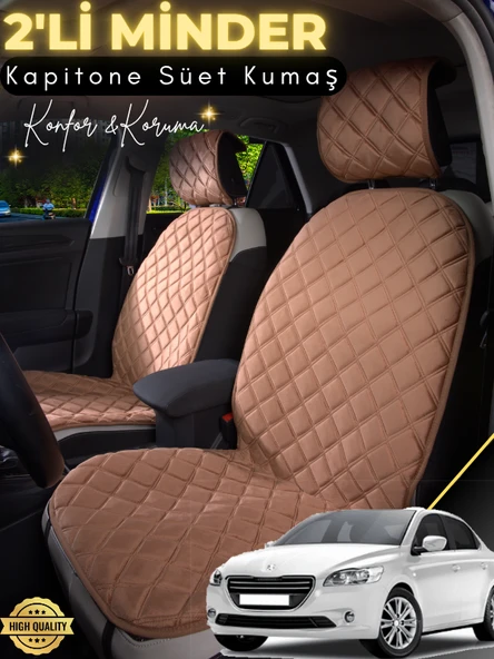 MİRCEM Peugeot 301 Uyumlu 2'li Süet Oto Koltuk Minderi | Tam Koruma | Hızlı Montaj | Su Geçirmez | A1 Kahverengi ürün görseli 1