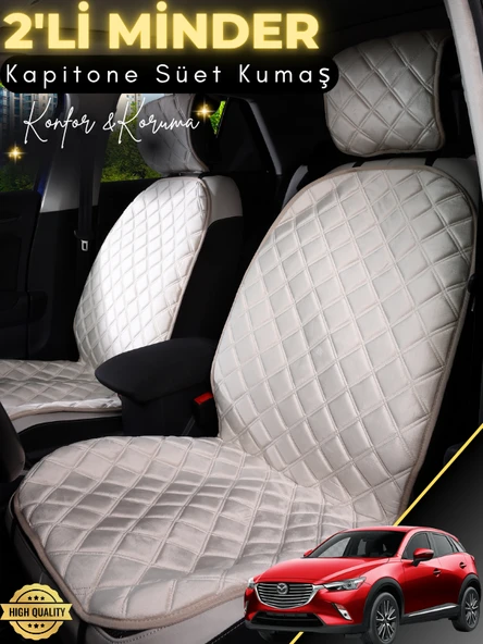 MİRCEM Mazda Cx3 Uyumlu 2'li Süet Oto Koltuk Minderi | Terletmez | Universal | Tam Koruma | A4 Bej ürün görseli 1