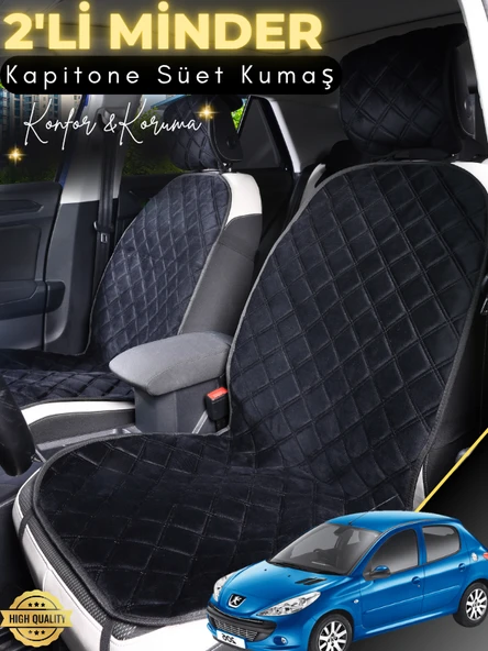MİRCEM Peugeot 206 Uyumlu 2'li Süet Oto Koltuk Minderi | Universal | Hızlı Montaj | Su Geçirmez | A2 Siyah ürün görseli 1