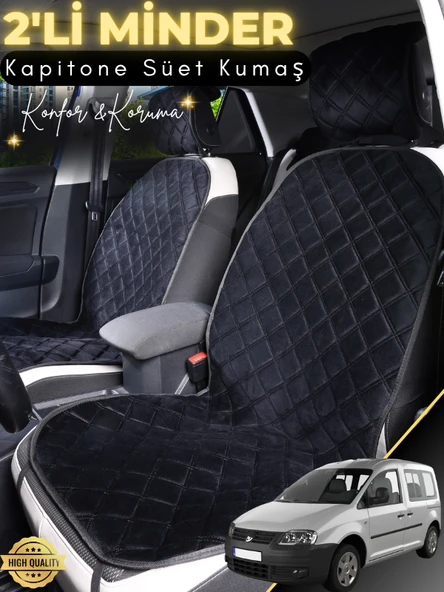MİRCEM Volkswagen Caddy Uyumlu 2'li Süet Oto Koltuk Minderi | Terletmez | Universal | Tam Koruma | A2 Siyah ürün görseli 1