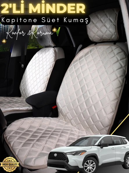 MİRCEM Toyota Corolla Cross Uyumlu 2'li Süet Oto Koltuk Minderi | Terletmez | Universal | Tam Koruma | A4 Bej ürün görseli 1