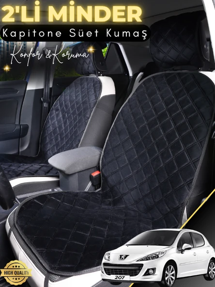 MİRCEM Peugeot 207 Uyumlu 2'li Süet Oto Koltuk Minderi | Terletmez | Universal | Su Geçirmez | A2 Siyah ürün görseli 1