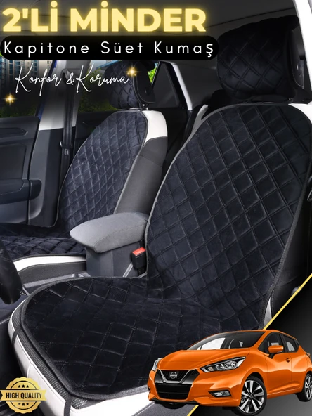 MİRCEM Nissan Micra Uyumlu 2'li Süet Oto Koltuk Minderi | Terletmez | Universal | Tam Koruma | A2 Siyah ürün görseli 1
