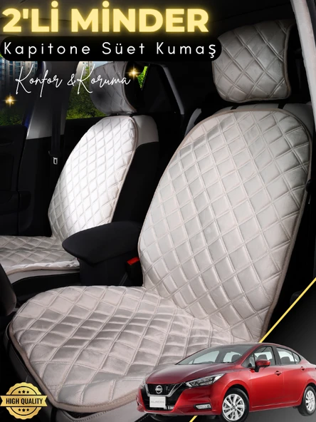 MİRCEM Nissan Almera Uyumlu 2'li Süet Oto Koltuk Minderi | Terletmez | Universal | Tam Koruma | A8 Bej ürün görseli 1