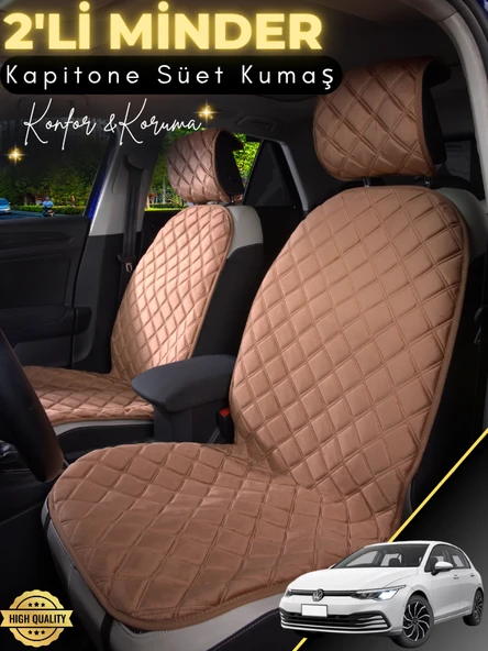 MİRCEM Volkswagen Golf 8,5 Uyumlu 2'li Süet Oto Koltuk Minderi | Tam Koruma | Hızlı Montaj | Universal | A1 Kahverengi ürün görseli 1